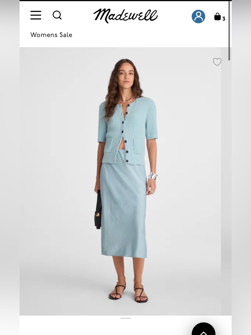 Madewell Satin Light Blue Ribbed Midi Skirt